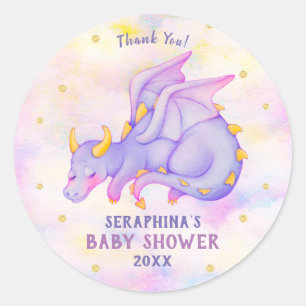 Cute Purple Dragon Girls Baby Shower Sticker