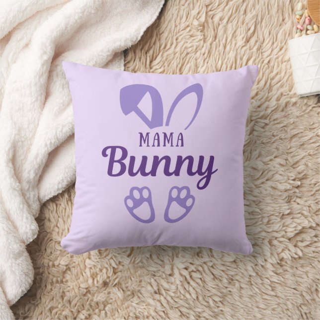 Cute Purple Easter Mama Bunny Rabbit Ears Throw Pillow (Blanket)