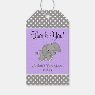 Cute Purple Elephant Girl Baby Shower Gift Tags