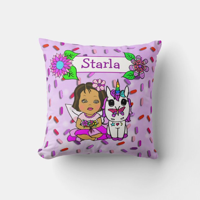 Cute Purple Fairy and Flowers Candy Sprinkles Throw Pillow (Front)