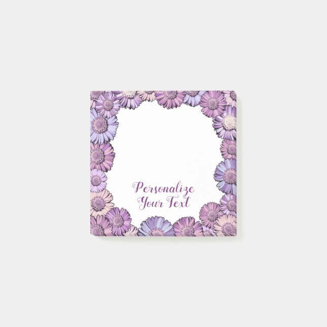 Cute Purple Floral Border Pastel Boho Custom Daisy Post-it Notes (Front)