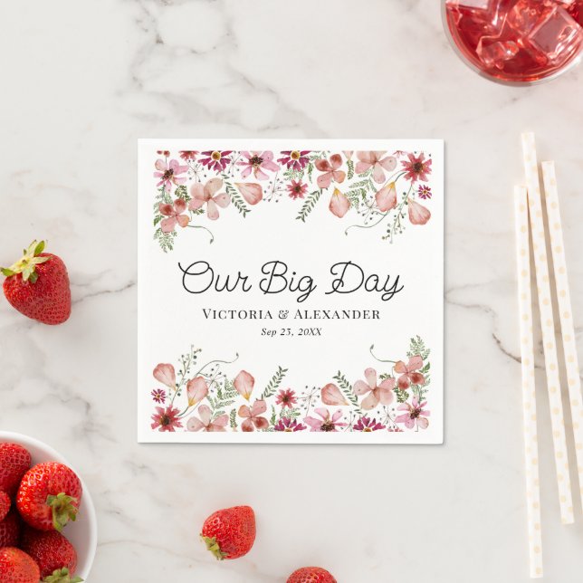 Cute Purple Floral Custom Message Wedding  Napkin (Insitu)