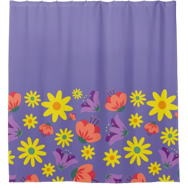 Cute Purple Floral Shower Curtain (Front)