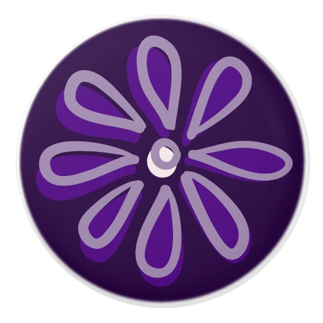 Cute Purple Flower Doodle  Ceramic Knob (Front)