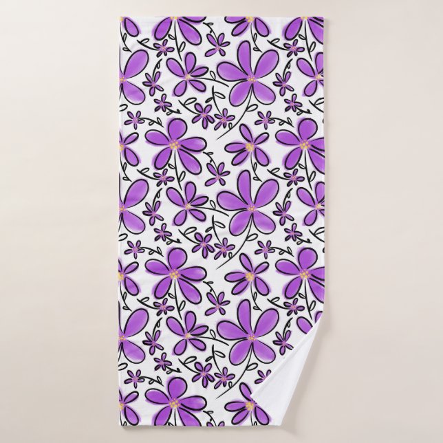 Cute purple flower pattern bath towel (Bath Towel)