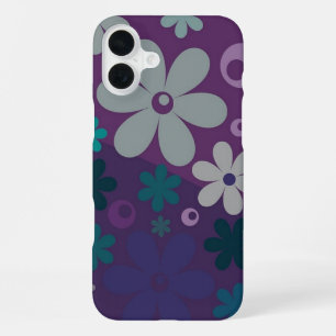 Cute Purple Flower Pattern iPhone 16 Plus Case