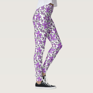 Cute purple flower pattern leggings