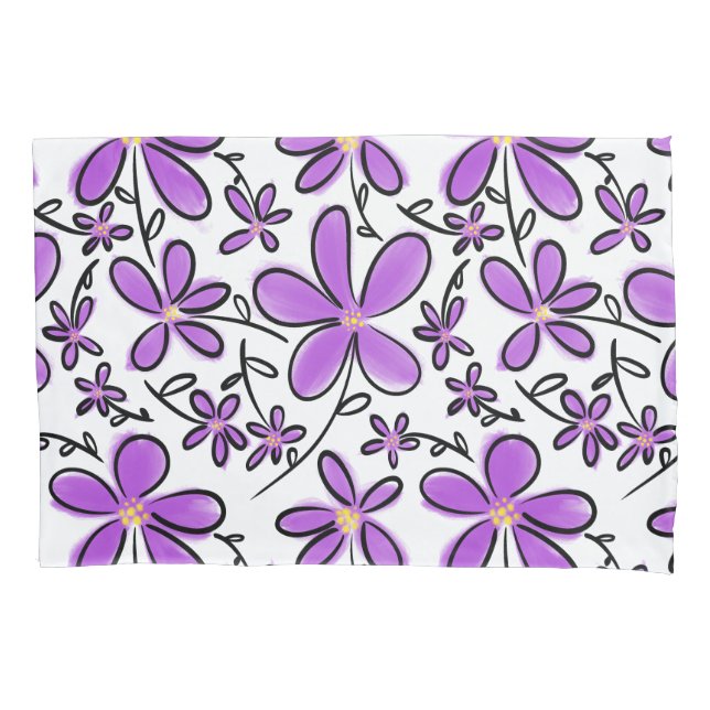 Cute purple flower pattern pillowcase (Front)