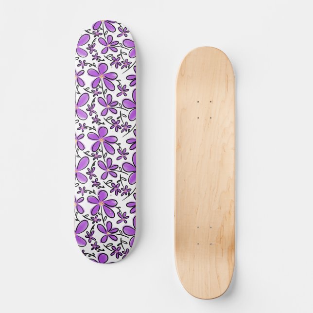 Cute purple flower pattern skateboard (Front)