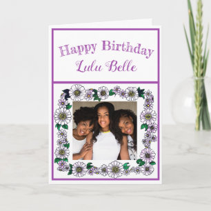 Cute Purple Flowers   Photo Personalized Birthday Card