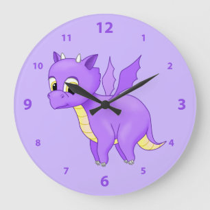 Cute Purple Flying Baby Dragon Large Clock