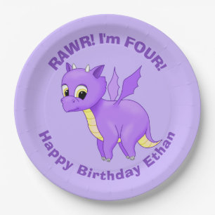 Cute Purple Flying Baby Dragon Paper Plate