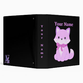 Cute Purple Fox Lavender Ribbon Bow Art Binder