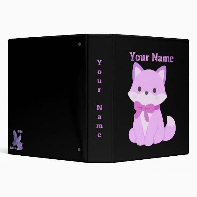 Cute Purple Fox Lavender Ribbon Bow Art Binder (Background)