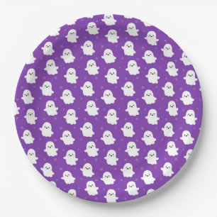 Cute Purple Ghost Pattern – Halloween Design Paper Plate
