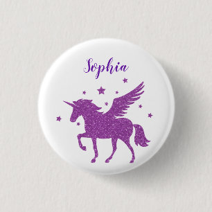 Cute Purple Glitter Personalized Unicorn 1 Inch Round Button