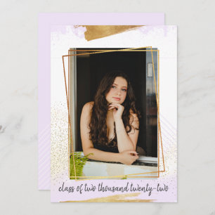 Cute Purple & Gold Framed Graduation Invitation