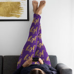 Cute Purple Gold Joy Typography Christmas  Leggings<br><div class="desc">Go out in joy with these cute purple and gold Christmas leggings featuring the word "joy" in faux gold foil in script typography on a purple background.   Great for exercising at the gym,  yoga,  as workout pants,  for walking or running,  or as loungewear around the house.  Great fashion statement!</div>