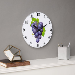 Cute purple grapes kitchen fruit decor large clock