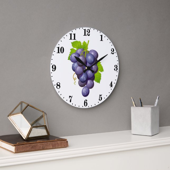 Cute purple grapes kitchen fruit decor large clock (Office)