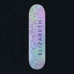 Cute Purple Green Blue Glitter Personalized Skateboard<br><div class="desc">Personalized girly skateboard featuring a purple,  blue and green faux glitter drips. Add her name in a purple typography.</div>