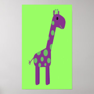 Cute Purple & Green Cartoon Giraffe Customizable Poster