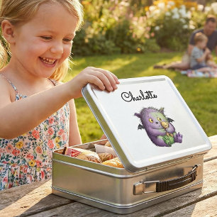 Cute Purple Green Fluffy Monster Buddy Metal Lunch Box