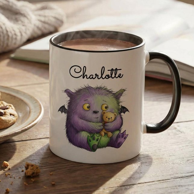 Cute Purple Green Fluffy Monster Buddy Mug (Creator Uploaded)