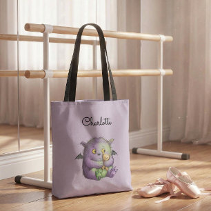 Cute Purple Green Fluffy Monster Buddy Tote Bag