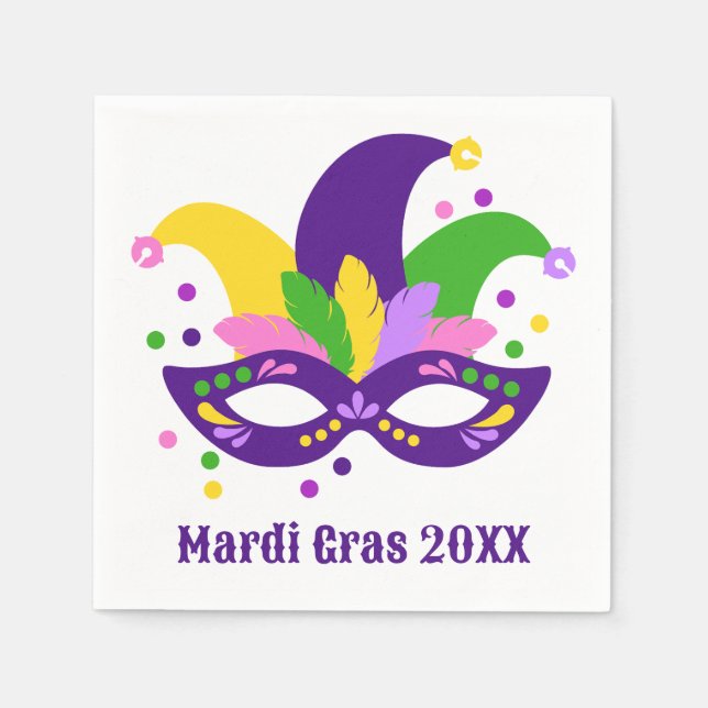 Cute Purple Green Gold Mardi Gras Mask  Napkin (Front)