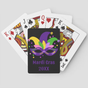 Cute Purple Green Gold Mardi Gras Mask  Playing Cards