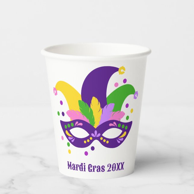 Cute Purple Green Gold Swirl Mardi Gras  Paper Cups (Front)