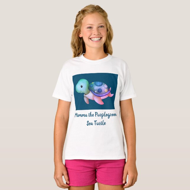 Cute Purple & Green Mimma The Sea Turtle T-Shirt (Front Full)