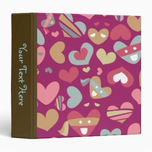Cute Purple Grey Gold Pink Hearts & Blindfolds Binder