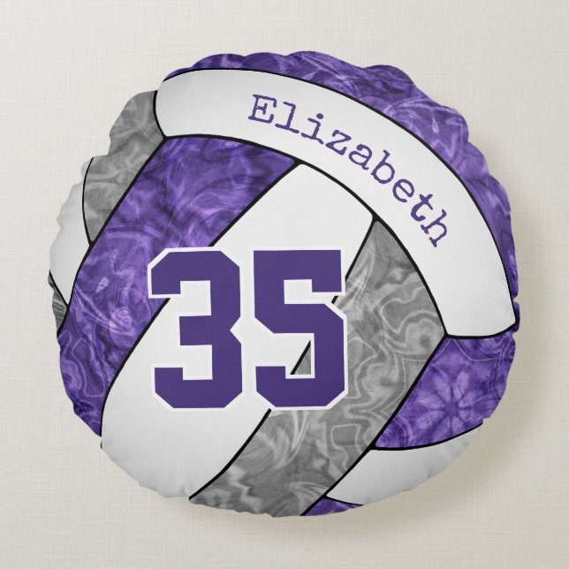 cute purple grey volleyball team colours gifts round pillow (Front)