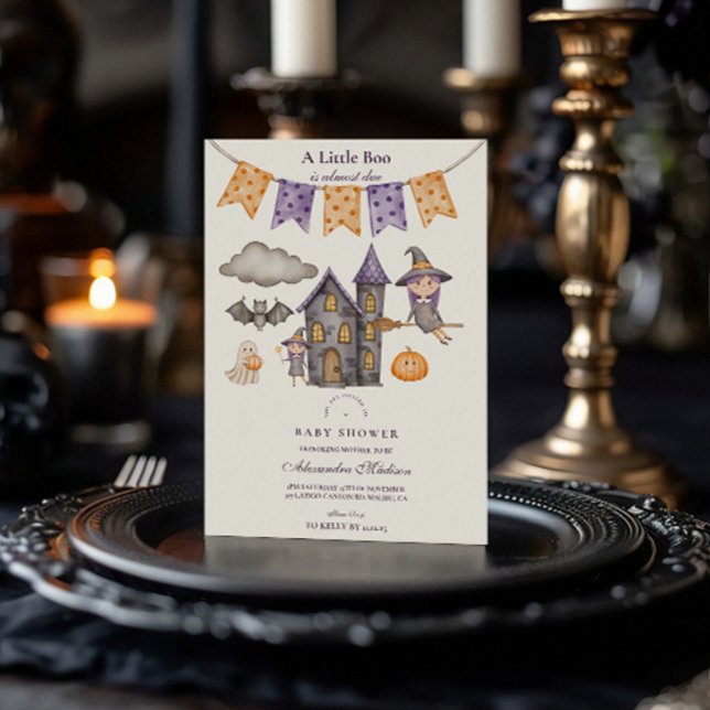 Cute Purple Halloween Baby Shower Invitation (Creator Uploaded)