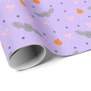 Cute Purple Halloween Bat Pattern Wrapping Paper