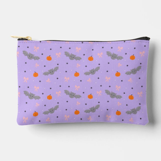 Cute Purple Halloween Bat Pattern Zipper Pouch (Front)