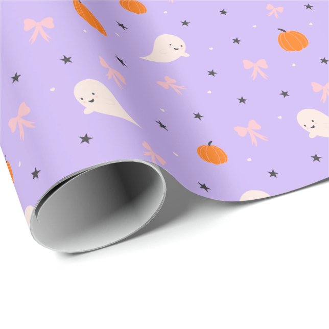 Cute Purple Halloween Ghost Pattern Wrapping Paper (Roll Corner)