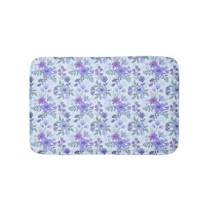 Cute Purple Hand Drawn Florals Bath Mat
