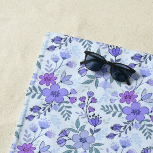 Cute Purple Hand Drawn Florals Beach Towel