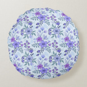Cute Purple Hand Drawn Florals Round Pillow