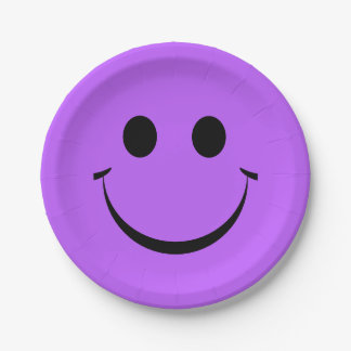 Cute Purple Happy Face Birthday Paper Plates