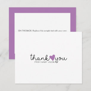 Cute Purple Heart Baby Shower Thank You Card