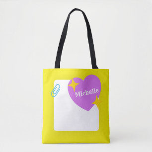 Cute Purple heart with Customized name Tote Bag