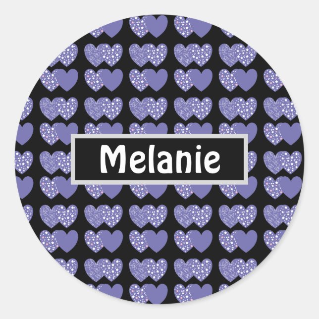 Cute Purple Hearts Classic Round Sticker (Front)