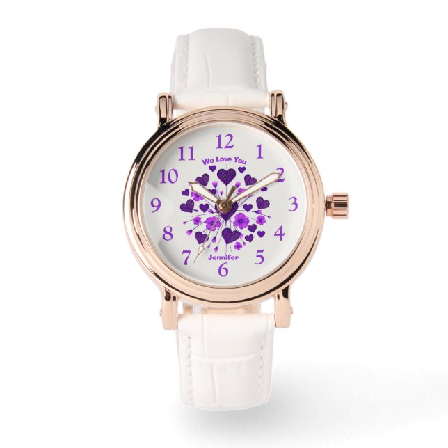 Cute Purple Hearts for her Valentine’s Day  Watch (Front)