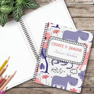 Cute Purple Hippo Create & Imagine Doodle Pattern Notebook