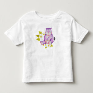 CUTE PURPLE HIPPO WITH WHITE DAISIES TODDLER T-SHIRT