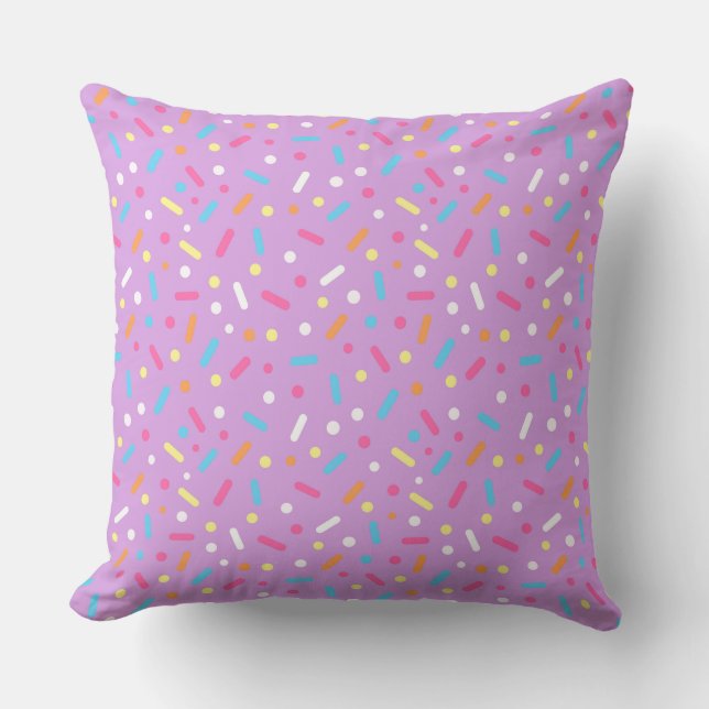 Cute Purple Icing with Sprinkles Doughnut Throw Pillow (Front)